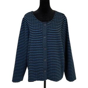 Habitat Womens Button Up Cardigan Jacket L Blue Knit‎ Long Sleeve Classic